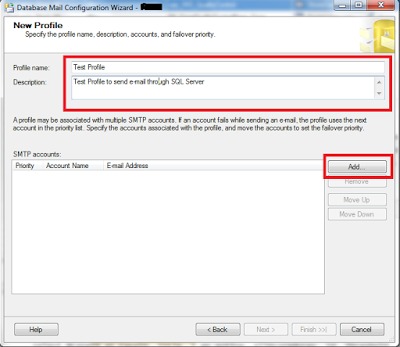 SMTP account section